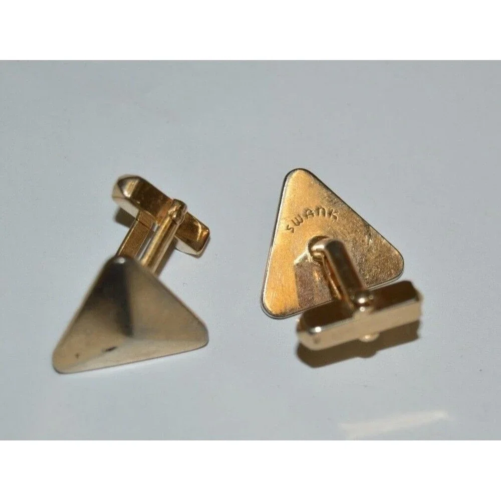 Vintage Unique 1960s TRIANGLE Shaped SWANK Brass Men's Cuff Links Rare